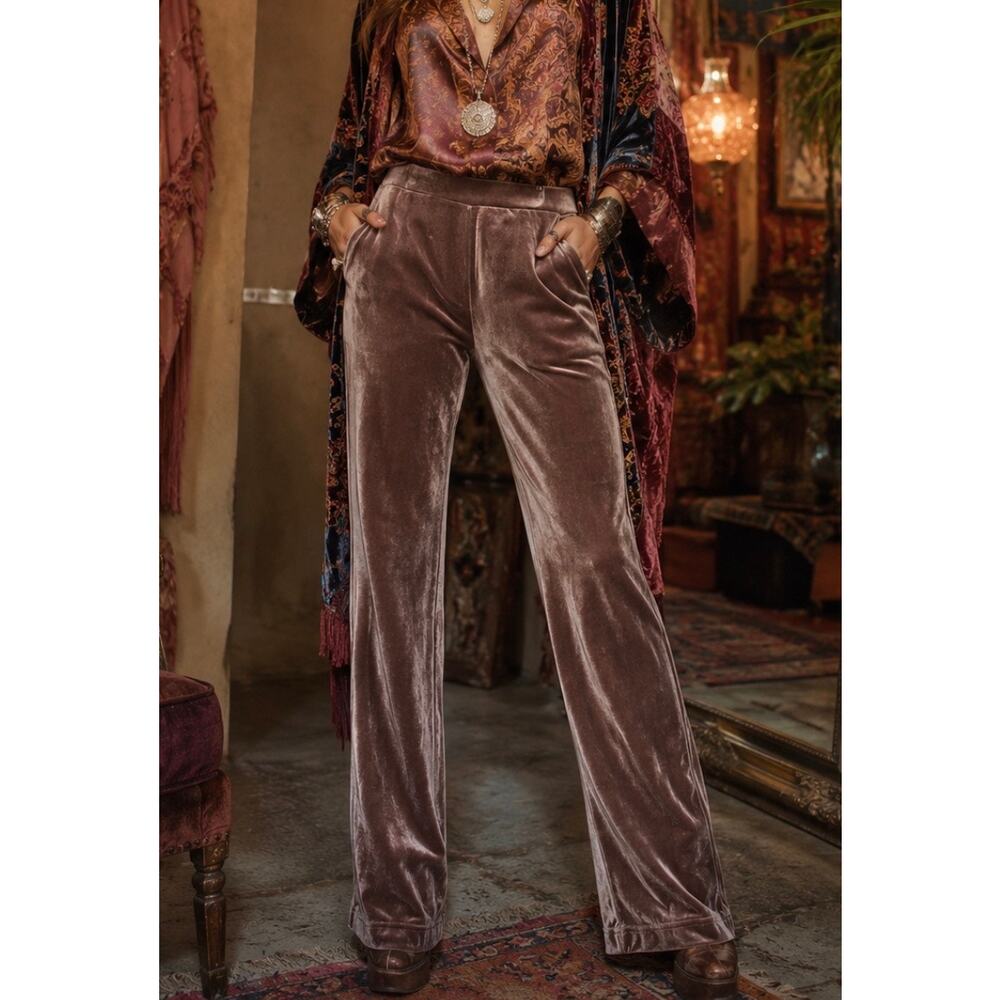 Isaac Mizrahi Live Brown Velvet Pull-On Pants Size XS Tall